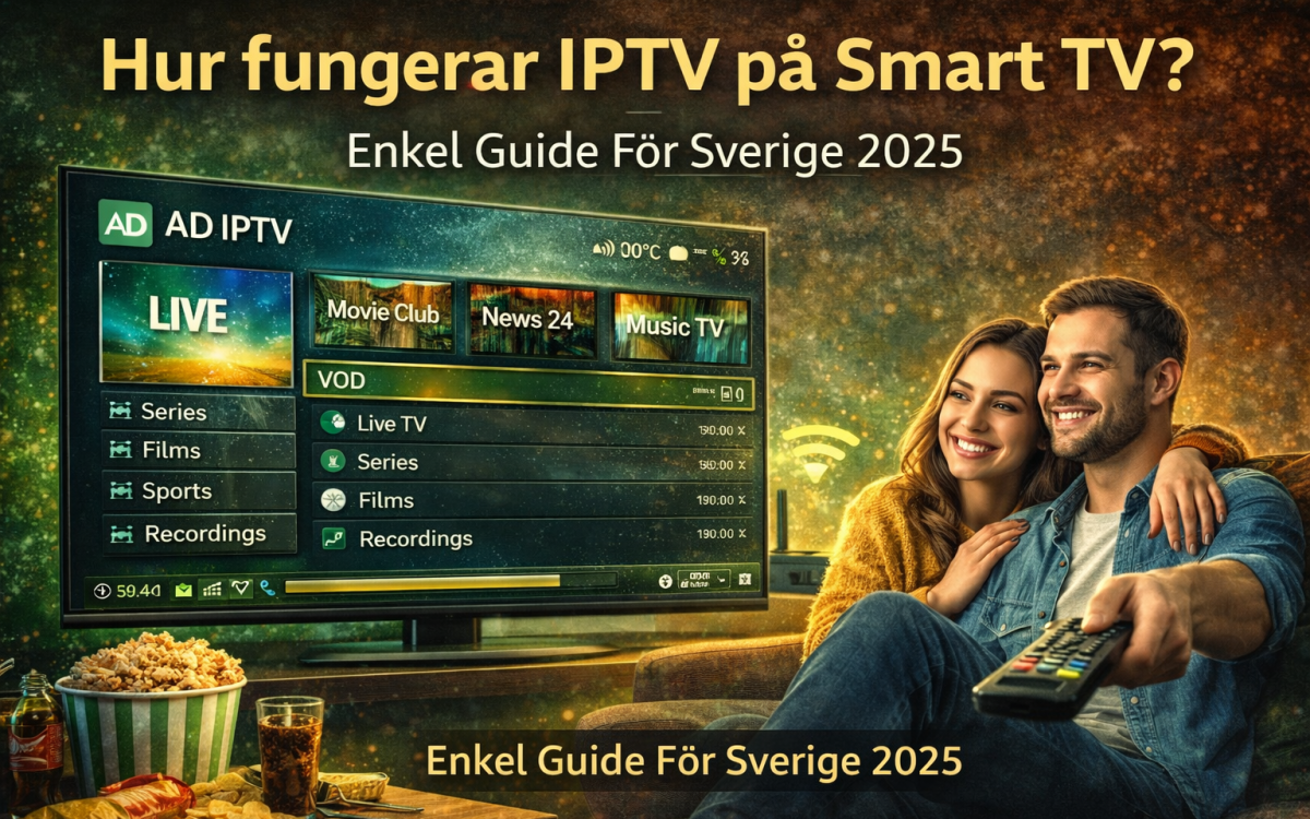 En familj som tittar på IPTV på Smart TV med ClaudTV guide